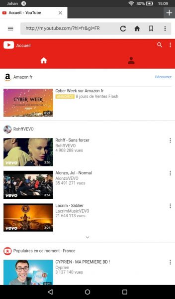 Youtube sur l'Amazon Fire