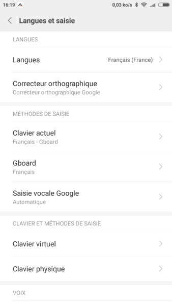 Langue et saisie Android