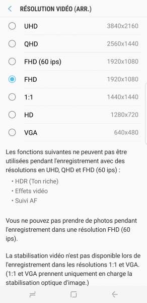Appareil photo Galaxy S8 et réglages vidéo