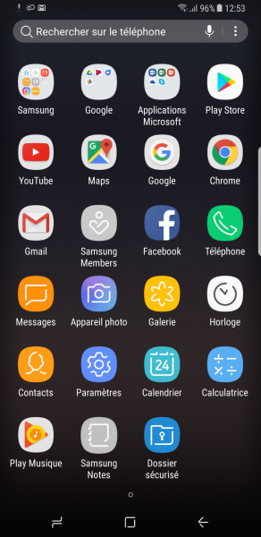Tiroir d'applications du Galaxy S8.