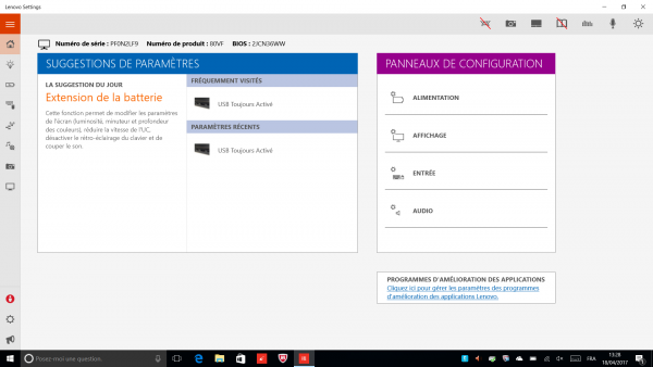 Application Lenovo Settings