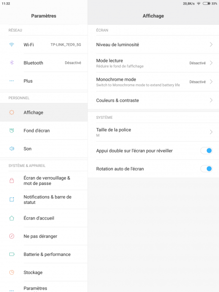 Options Xiaomi MiPad 3