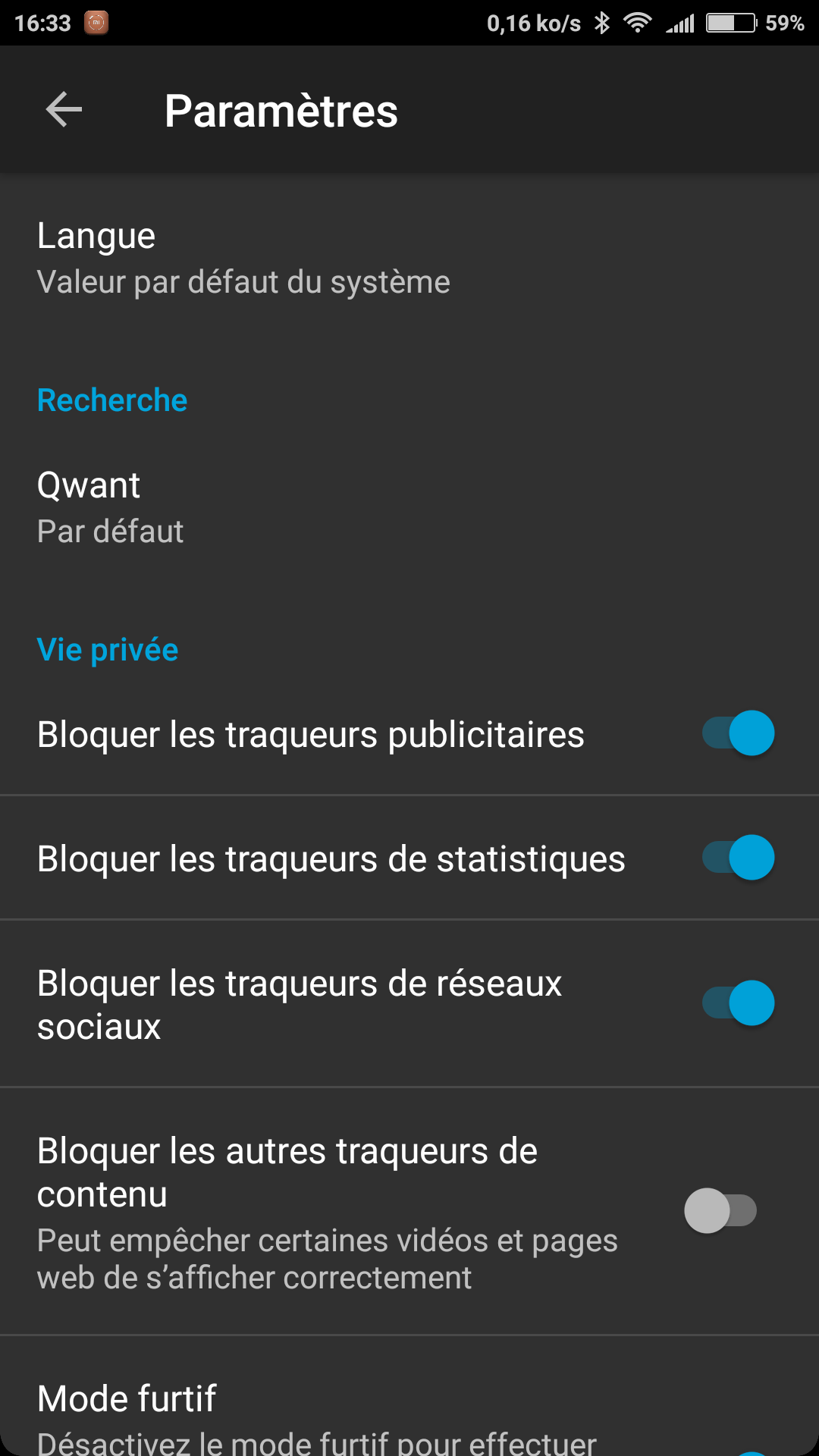 Paramètres navigateur Focus