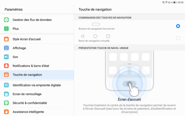 Navigation lecteur empreintes Huawei