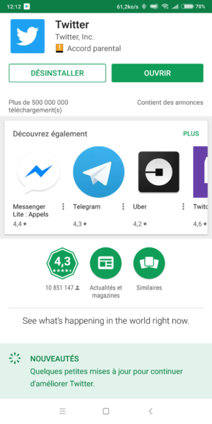 Application installée depuis le Play Store