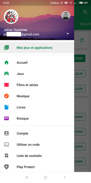 Volet déroulant Play Store